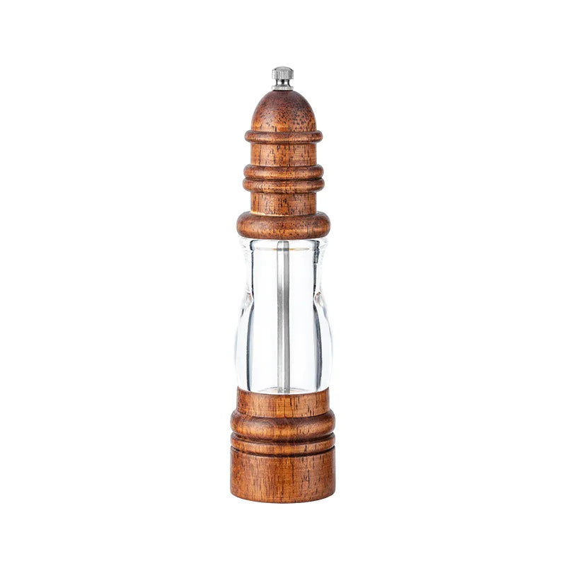 Wooden Salt and Pepper Grinder Set - Wood and Acrylic Mills, Adjustable Coarseness Ceramic Grinder