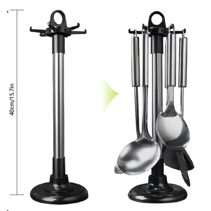 Kitchen Rotary Storage Rack Rotatable Kitchenware Organizer Hooks Spatula Spoon Knife Storage cabinet Kitchen Accessories