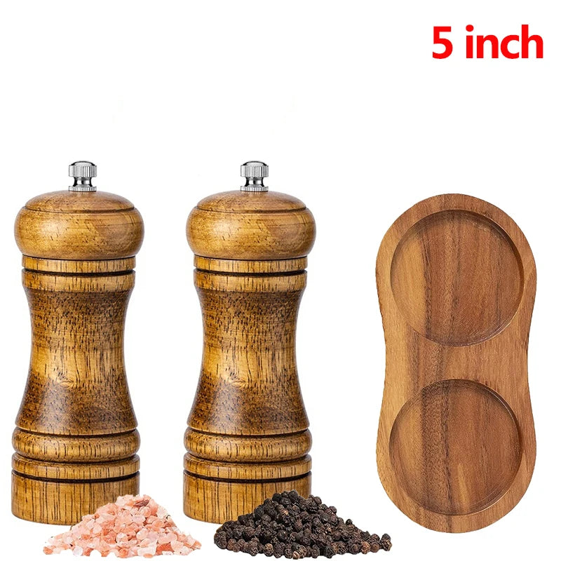 Wooden Salt and Pepper Grinder Set Premium Oak Wood Salt Grinders Shakers Pepper Mill With Adjustable Ceramic Grinder JT551