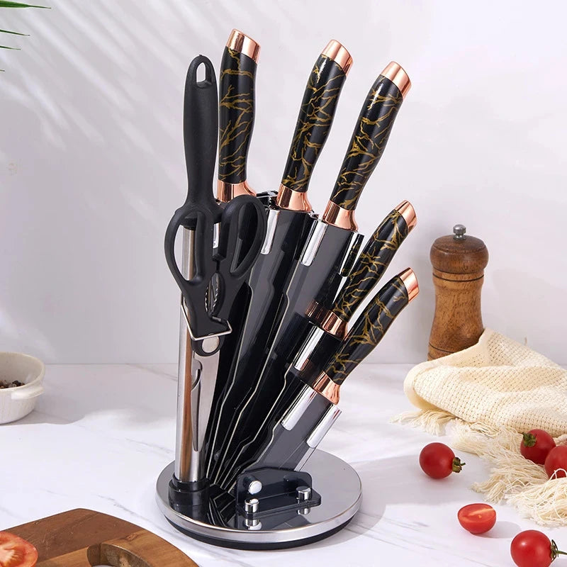 Kitchen Knife Set 8PCS Stainless Steel Japanese Chef's Knives Sharp Meat Cutting Cooking Knife Scissors Bread Knife Fruit Peeler