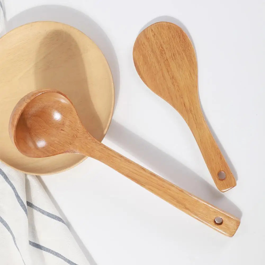 Wooden Kitchen Utensil Set Special High Temperature Resistant Household Long-Handled No Paint No Wax Kitchen Tools