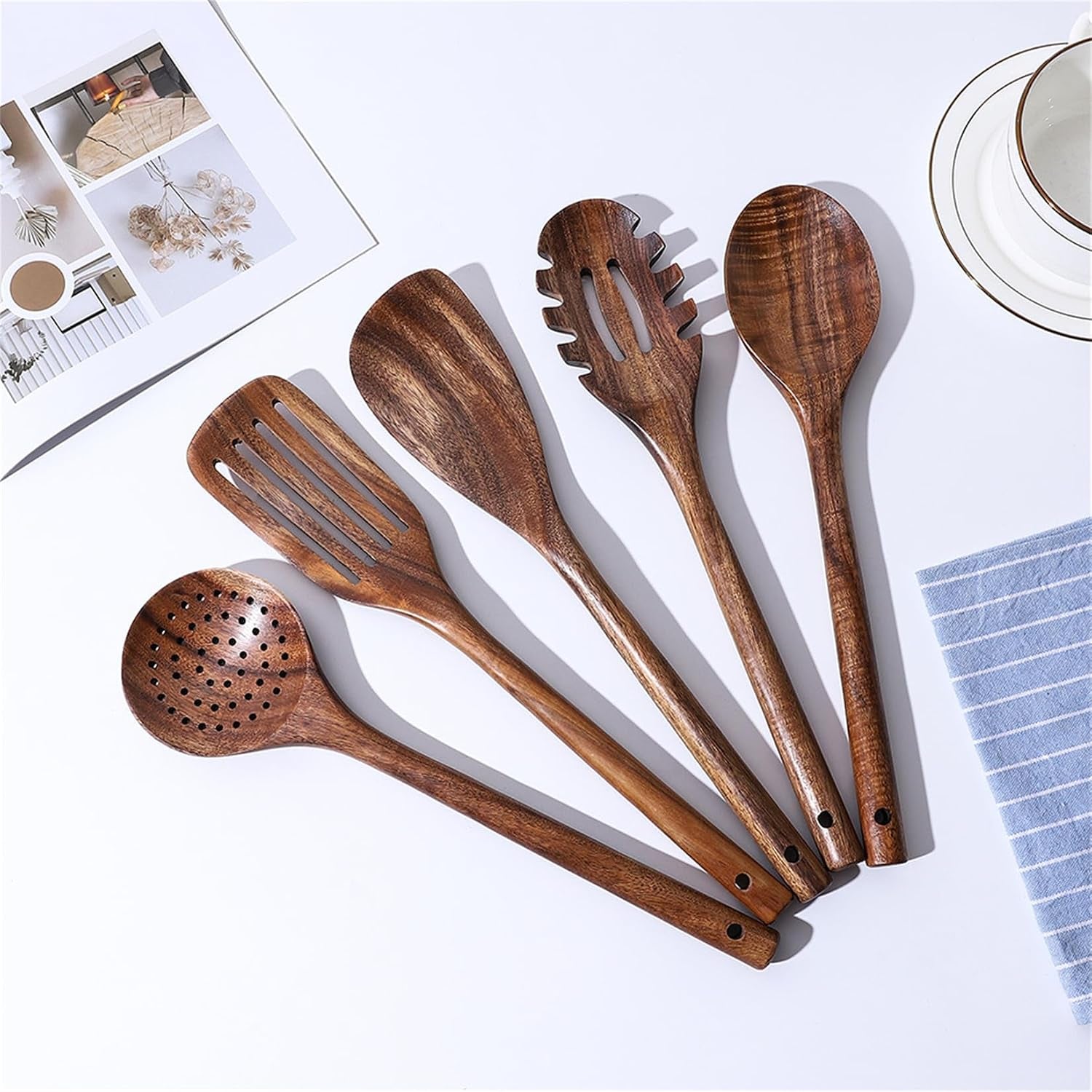 5-Piece Natural Teak Wood Cooking Utensil Set