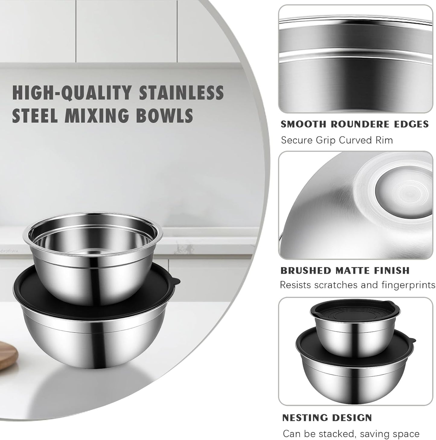 5-Piece Mixing Bowl Set with Airtight Lids & Grater Attachments