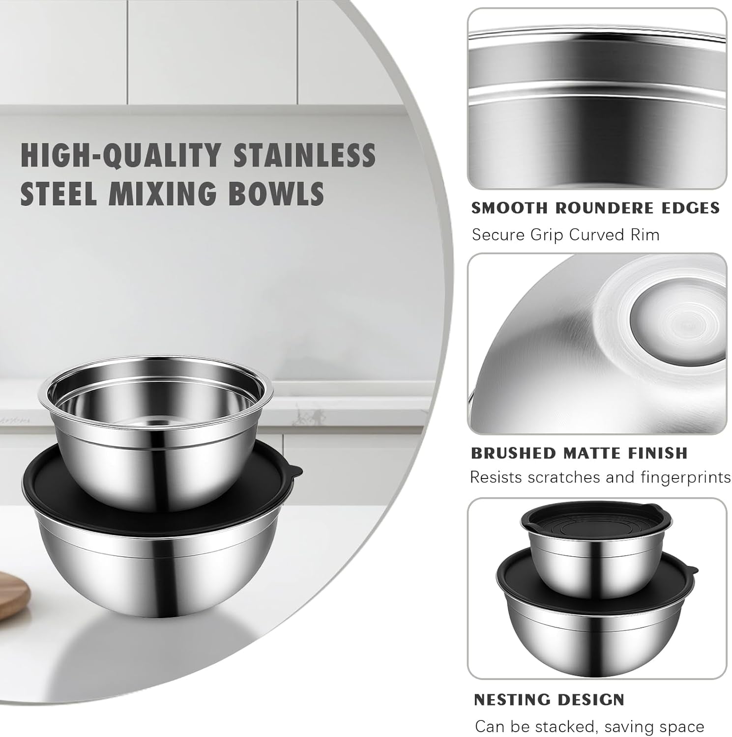 5-Piece Mixing Bowl Set with Airtight Lids & Grater Attachments