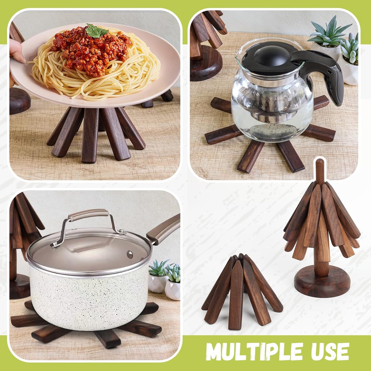 Black Walnut Wood Table Mat Set，Wood Coasters, Creative Small Tree Coaster, Wooden Trivets for Hot Dishes，Unique Kitchen Gadgets, Home Desktop Decorations (Black Walnut)