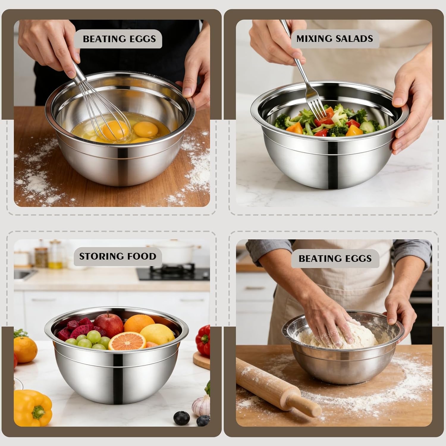 5-Piece Mixing Bowl Set with Airtight Lids & Grater Attachments