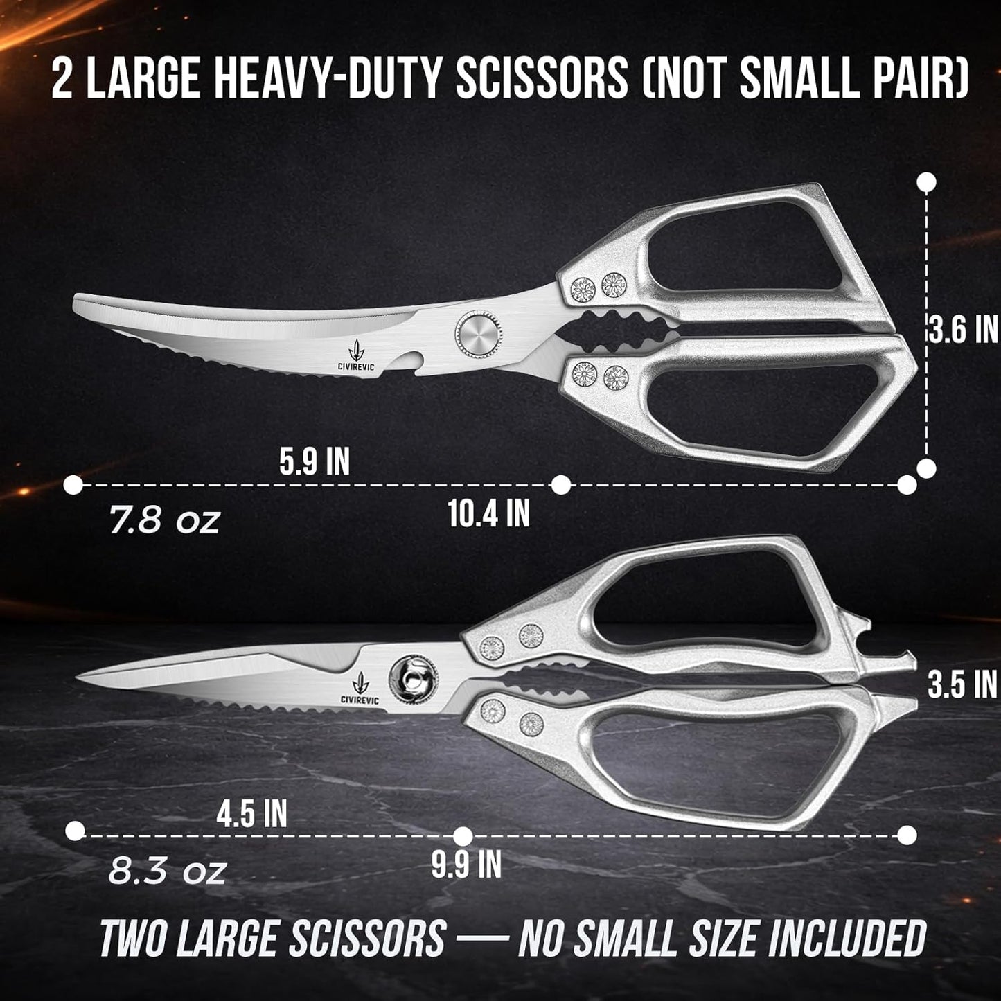 Heavy Duty Kitchen Shears — 2-Pack, Bone Cutting
