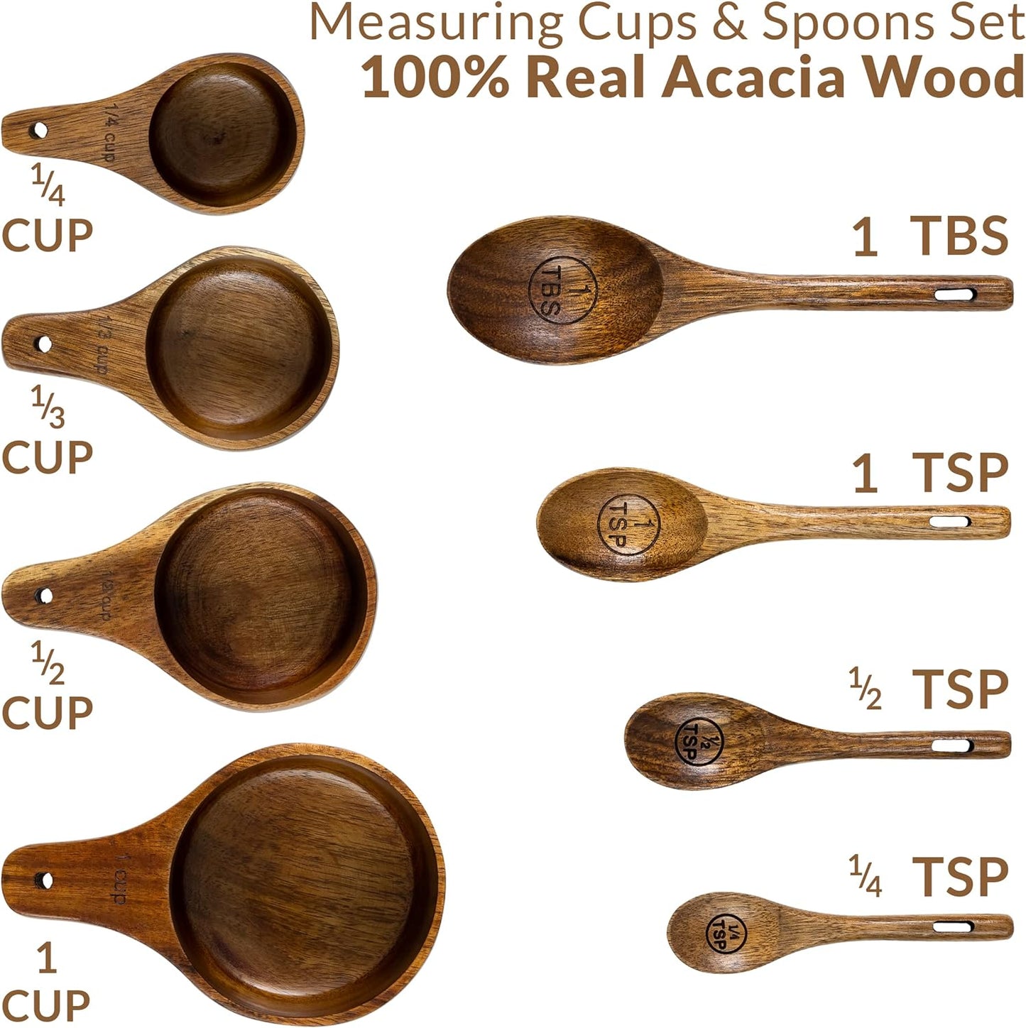 Wooden Measuring Cups and Spoons Set - Cute Measuring Cups, Wood Kitchen Accessories