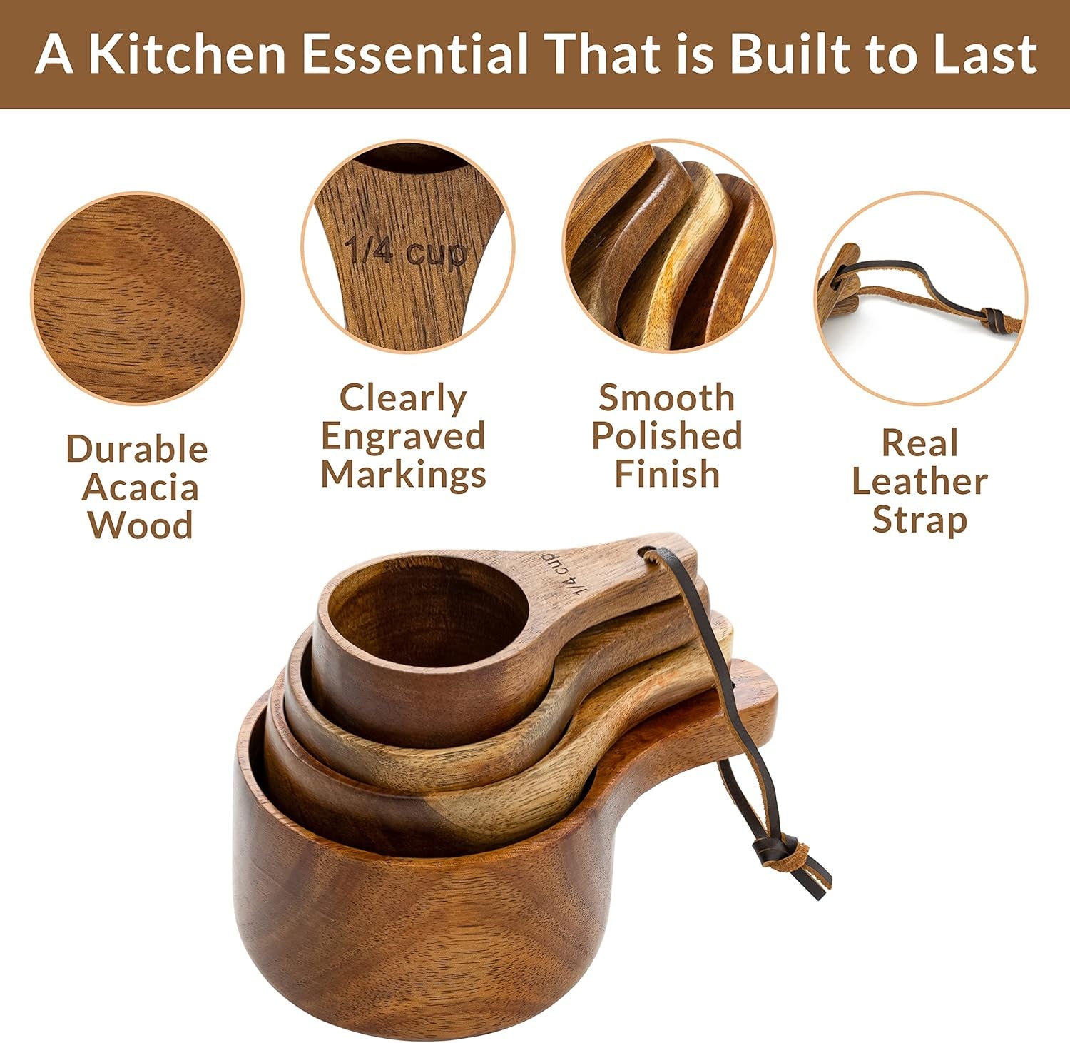 Wooden Measuring Cups and Spoons Set - Cute Measuring Cups, Wood Kitchen Accessories
