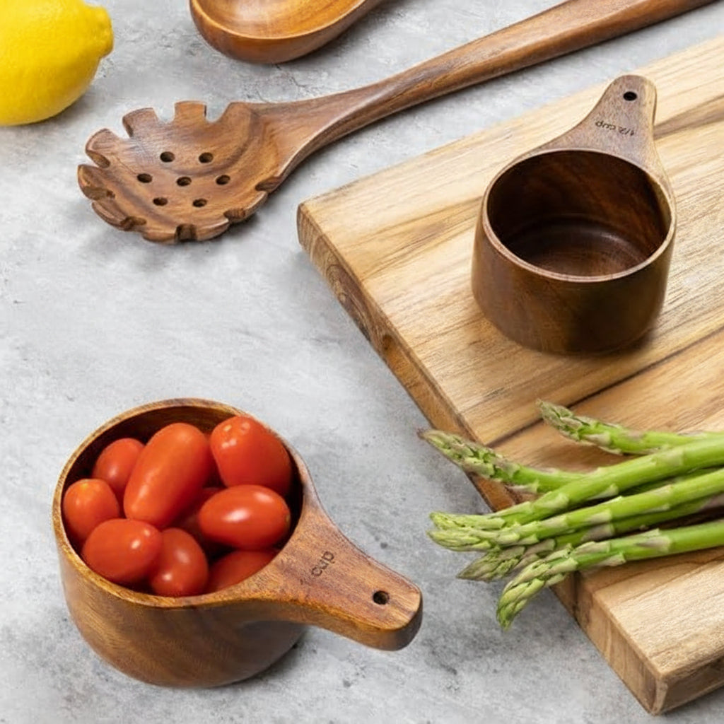 Wooden Measuring Cups and Spoons Set - Cute Measuring Cups, Wood Kitchen Accessories
