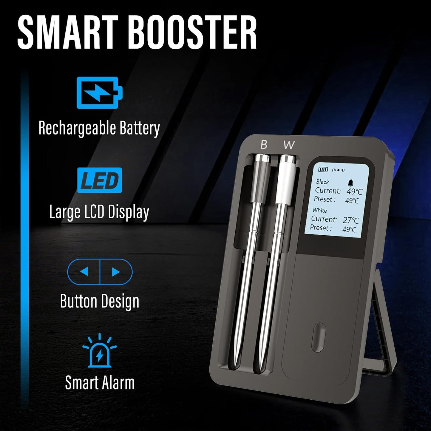 Bluetooth Smart Meat Thermometer – Wireless Digital Meat Thermometer with Dual Probes, App Control, Real-Time Temp Monitoring & Alerts for Grilling, Smoking, Oven, Kitchen & Outdoor