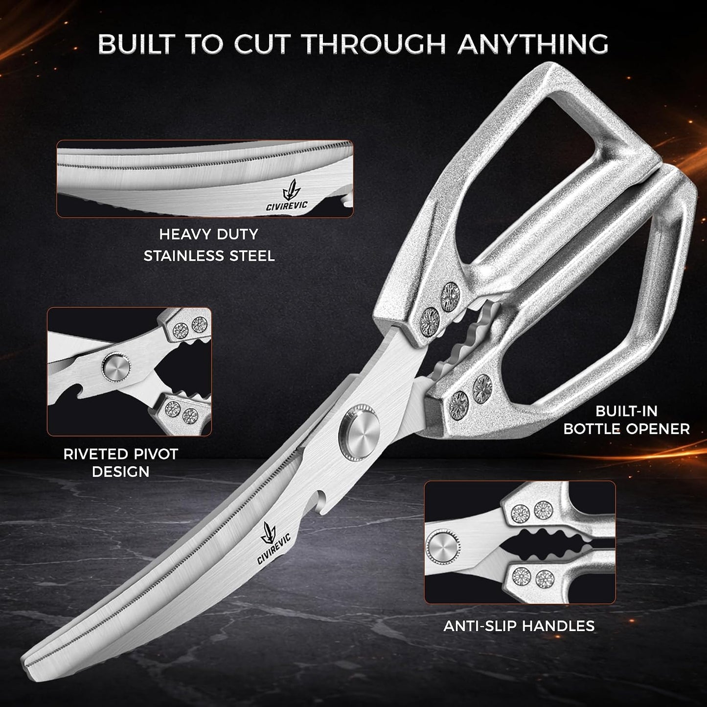 Heavy Duty Kitchen Shears — 2-Pack, Bone Cutting