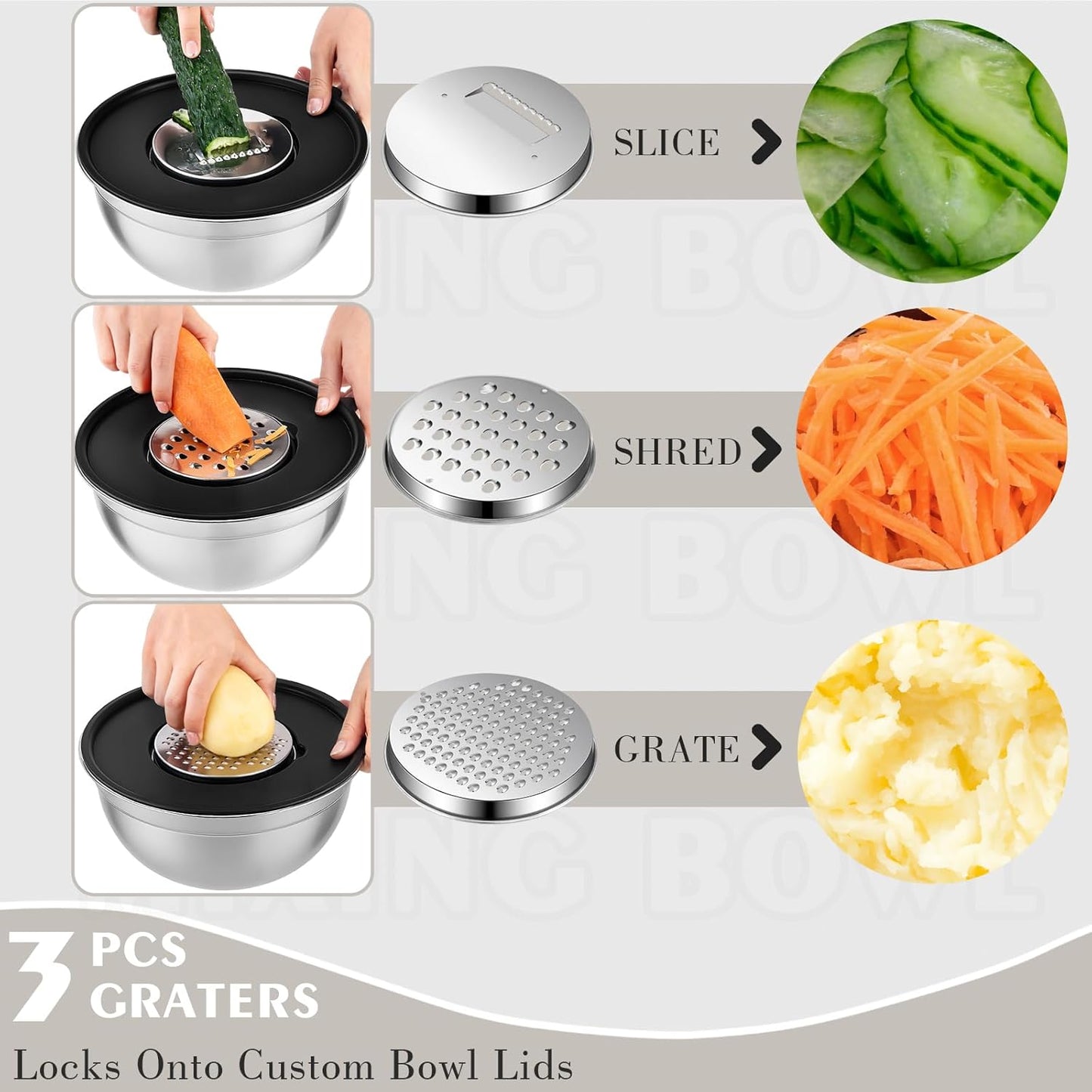 5-Piece Mixing Bowl Set with Airtight Lids & Grater Attachments