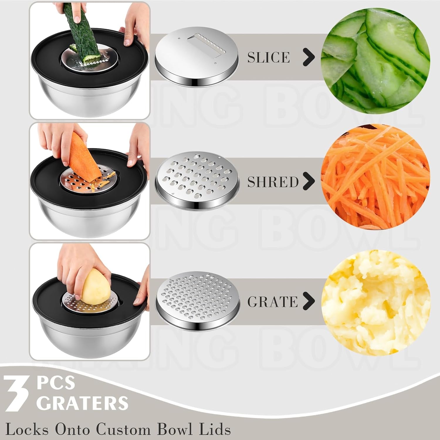 5-Piece Mixing Bowl Set with Airtight Lids & Grater Attachments