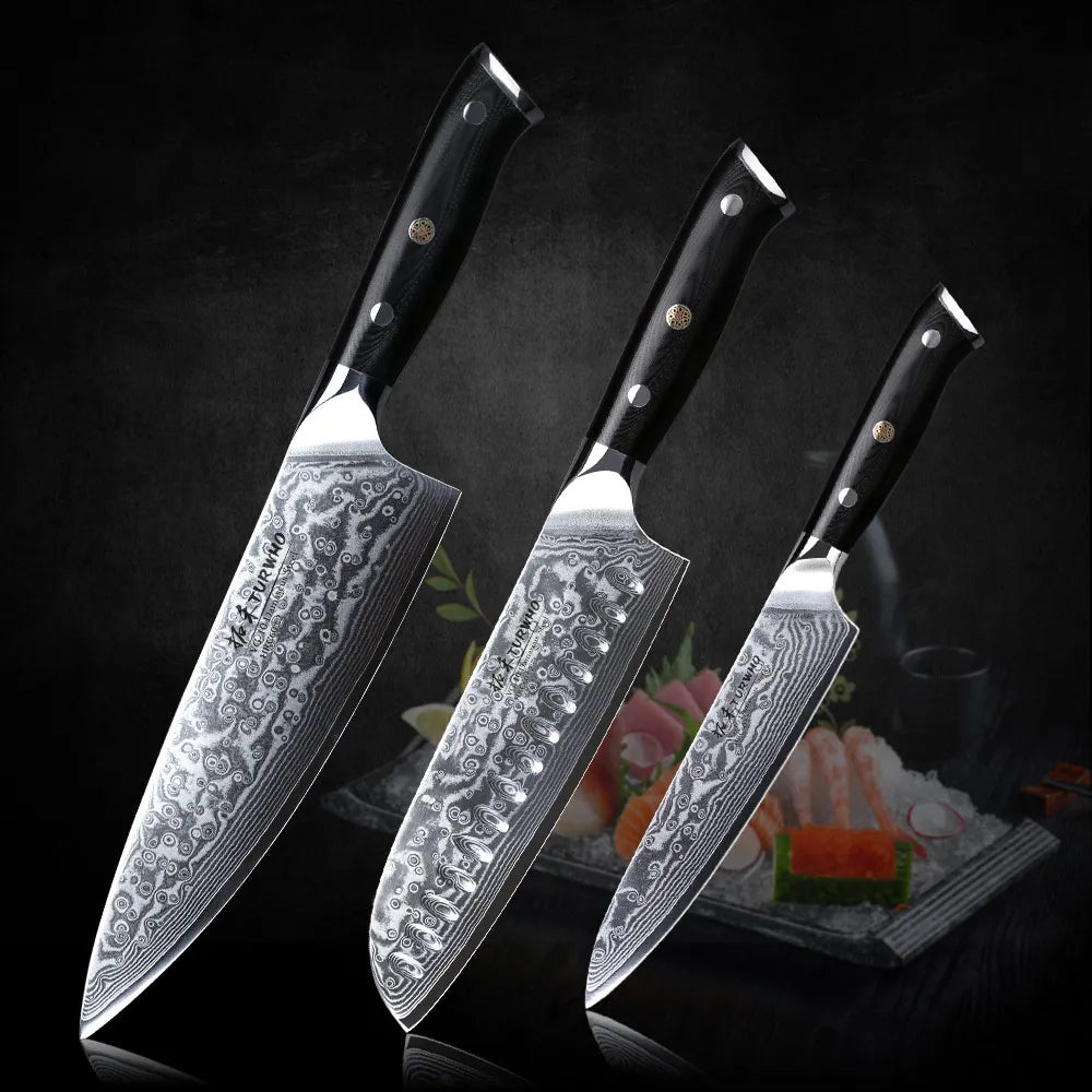 TURWHO 7 PCS Best Kitchen Knives Sets With Excellent Acacia Wood/Knife Set BlocK Super Sharp Japanese Damascus Steel Knives Set