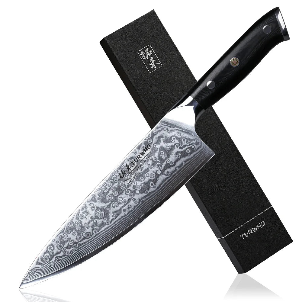 TURWHO 7 PCS Best Kitchen Knives Sets With Excellent Acacia Wood/Knife Set BlocK Super Sharp Japanese Damascus Steel Knives Set
