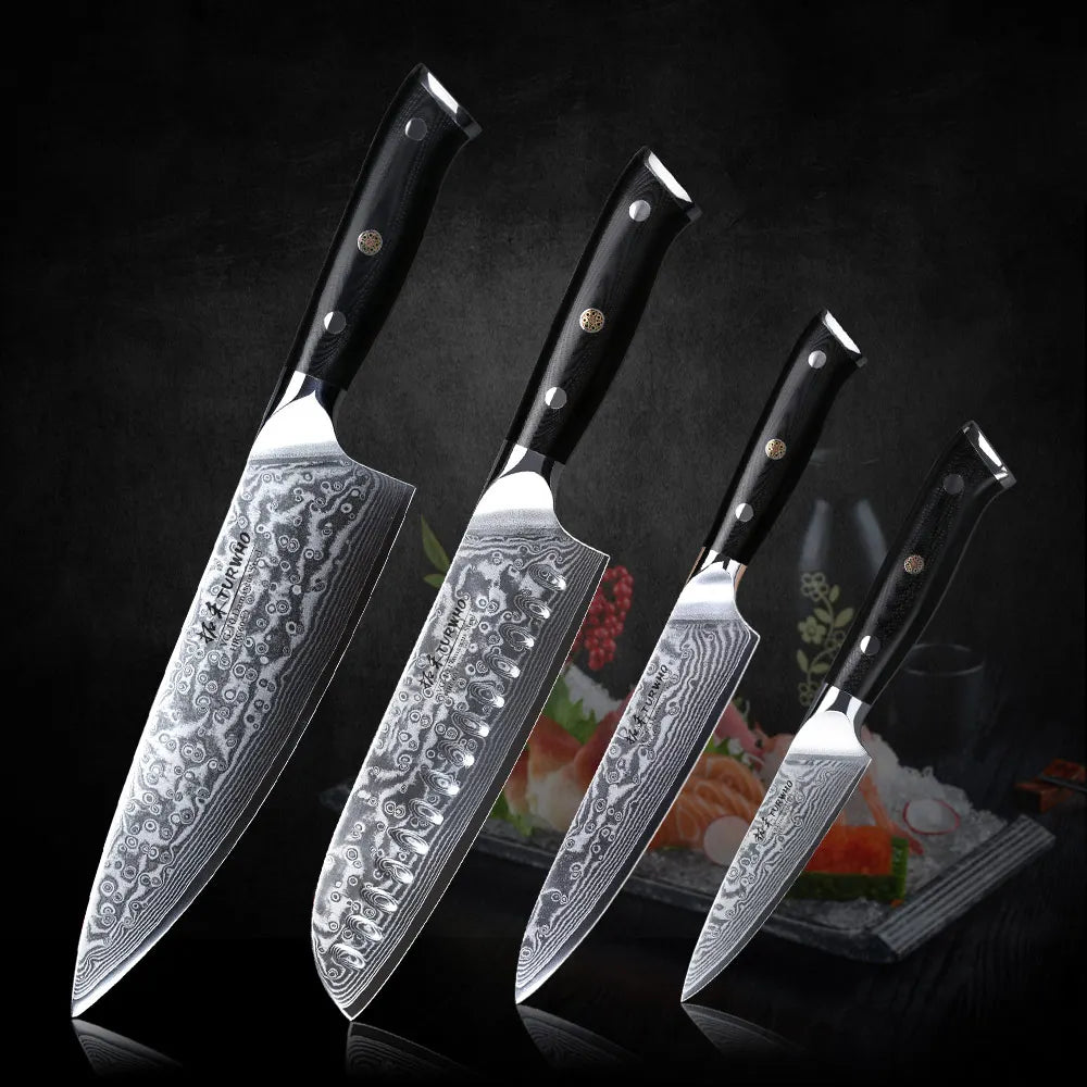 TURWHO 7 PCS Best Kitchen Knives Sets With Excellent Acacia Wood/Knife Set BlocK Super Sharp Japanese Damascus Steel Knives Set
