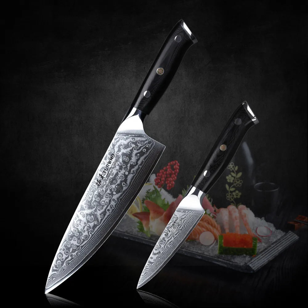 TURWHO 7 PCS Best Kitchen Knives Sets With Excellent Acacia Wood/Knife Set BlocK Super Sharp Japanese Damascus Steel Knives Set