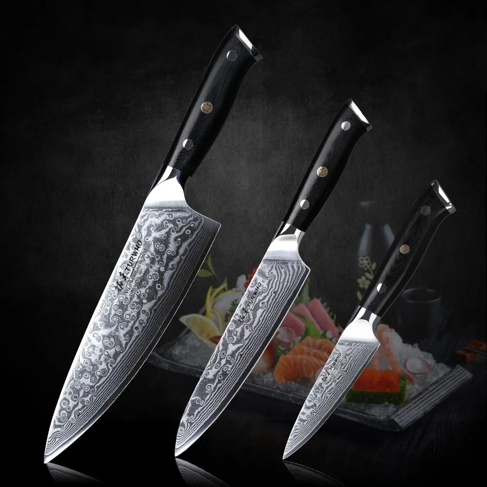 TURWHO 7 PCS Best Kitchen Knives Sets With Excellent Acacia Wood/Knife Set BlocK Super Sharp Japanese Damascus Steel Knives Set