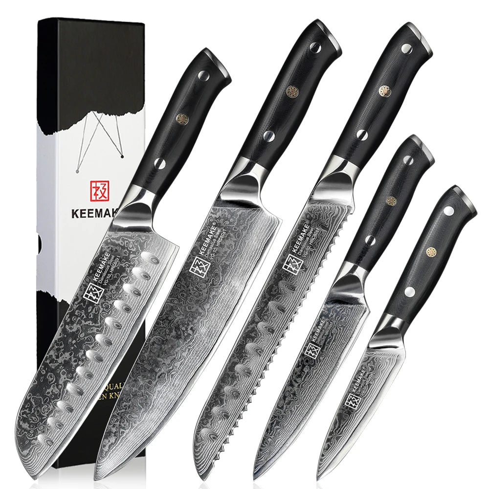 KEEMAKE Kitchen Design Knives Set Utility Japanese Chef's Slicing Knife High Carbon Damascus Steel Vegetable Meat Cutting Knife