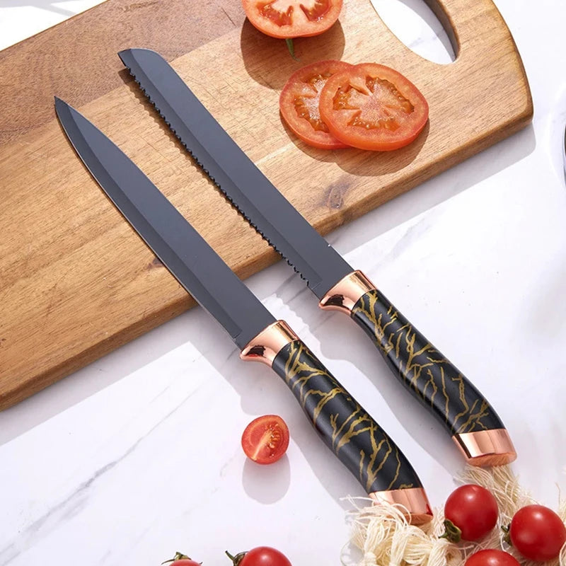 Kitchen Knife Set 8PCS Stainless Steel Japanese Chef's Knives Sharp Meat Cutting Cooking Knife Scissors Bread Knife Fruit Peeler