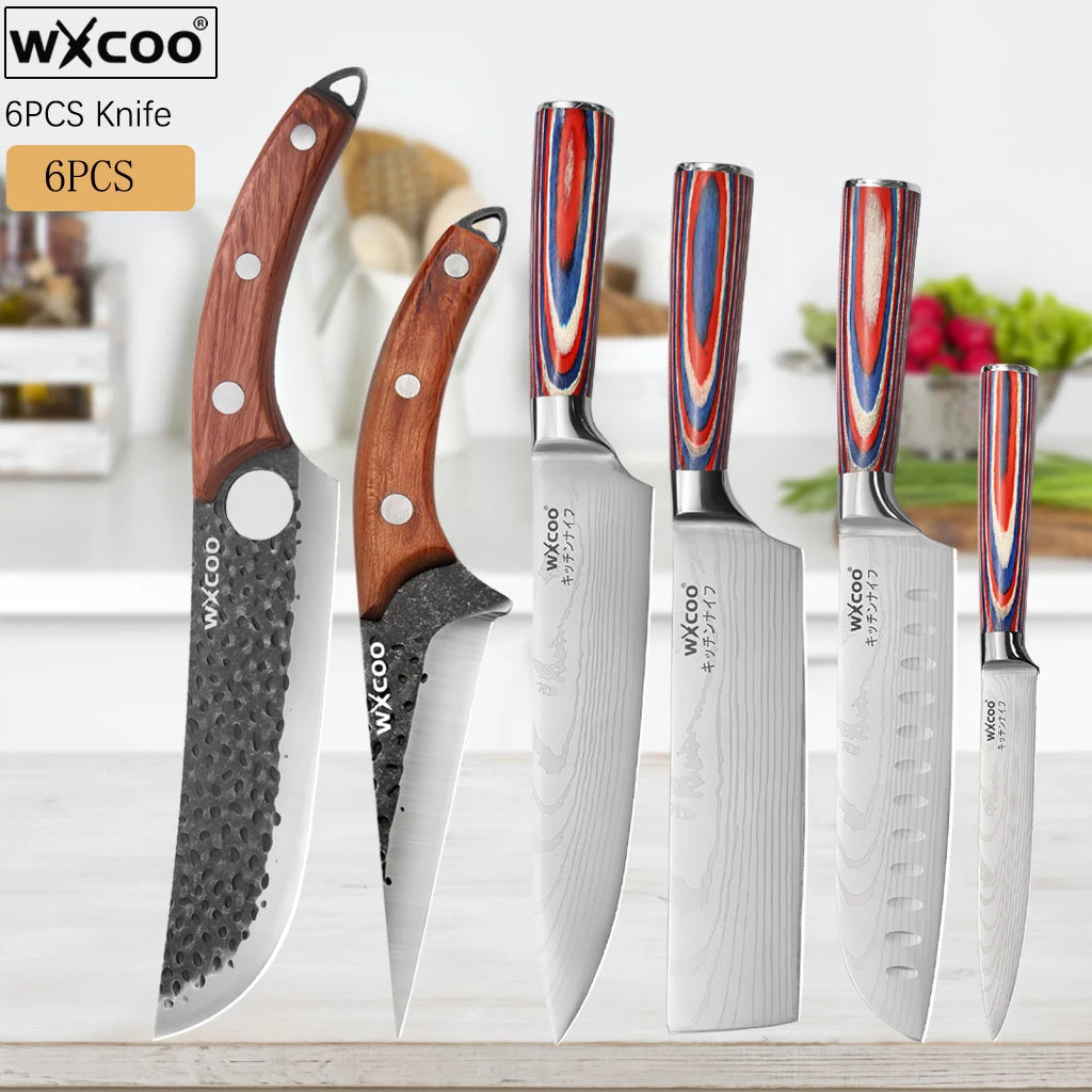 Kitchen Knives Forged Butcher Boning Knife Damascus Laser Pattern Chef Knife Japanese Santoku Knife Vegetable and Fruit Knives