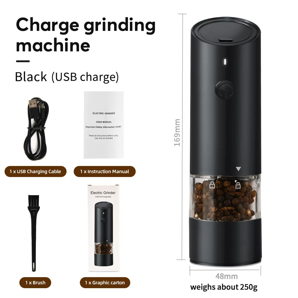 Wooden Color Electric Salt and Pepper Grinder USB Rechargeable Adjustable Coarseness Refillable Mills Spice Pepper Grinders