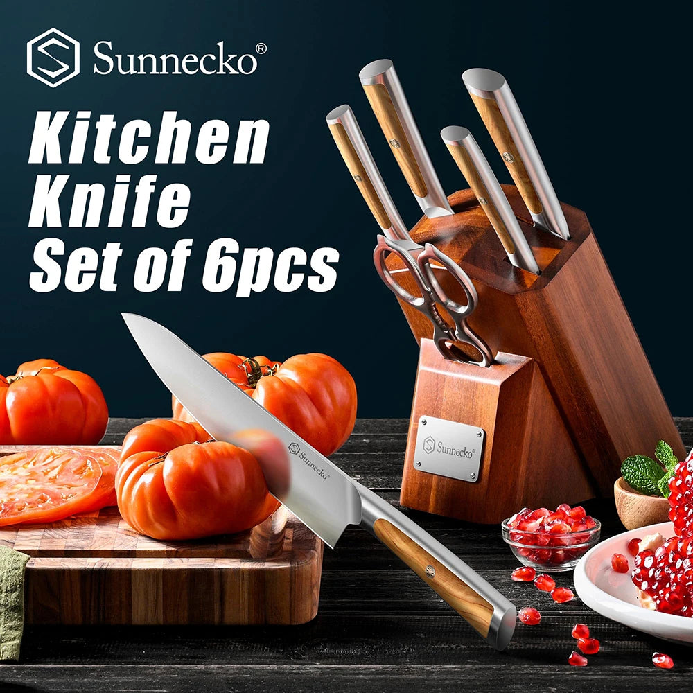 Block Knives Set 6PCS for Kitchen High Carbon Stainless Steel Chef's Cutting Knife Vegetable Fruit Meat Slicing Paring Knife
