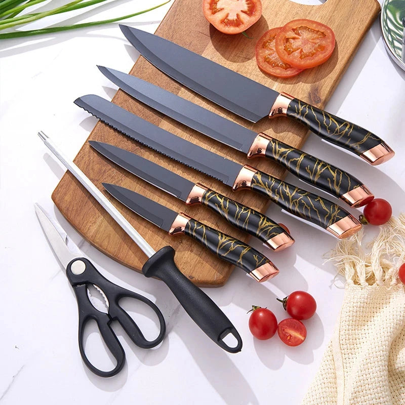 Kitchen Knife Set 8PCS Stainless Steel Japanese Chef's Knives Sharp Meat Cutting Cooking Knife Scissors Bread Knife Fruit Peeler
