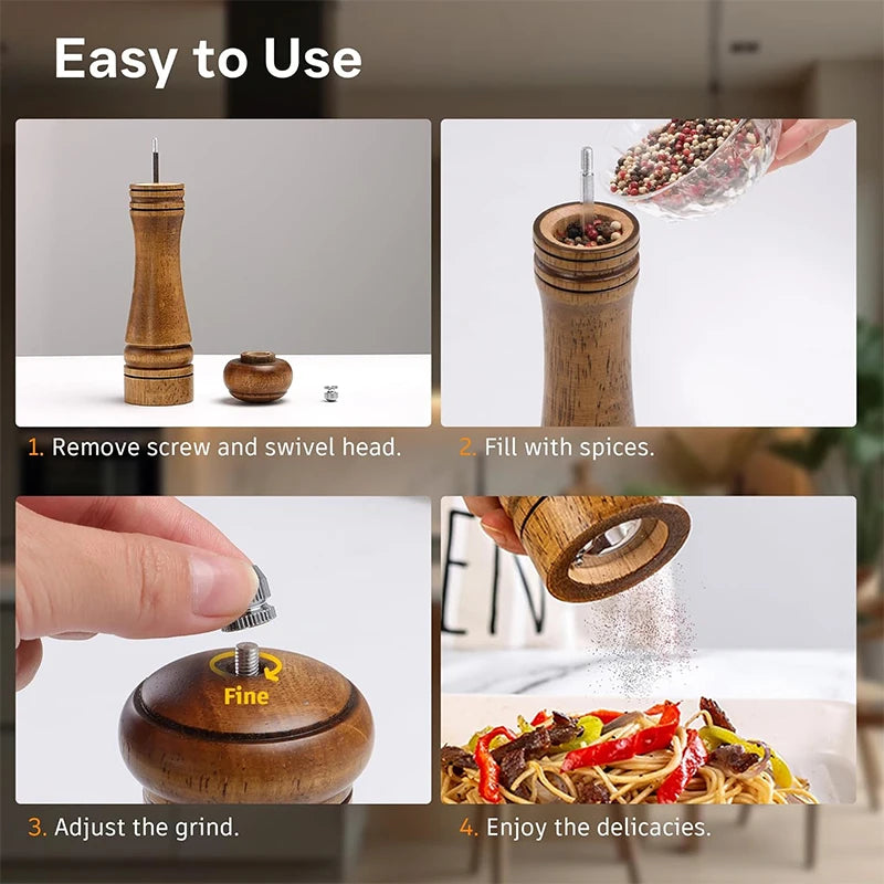 Wooden Salt and Pepper Grinder Set Premium Oak Wood Salt Grinders Shakers Pepper Mill With Adjustable Ceramic Grinder JT551