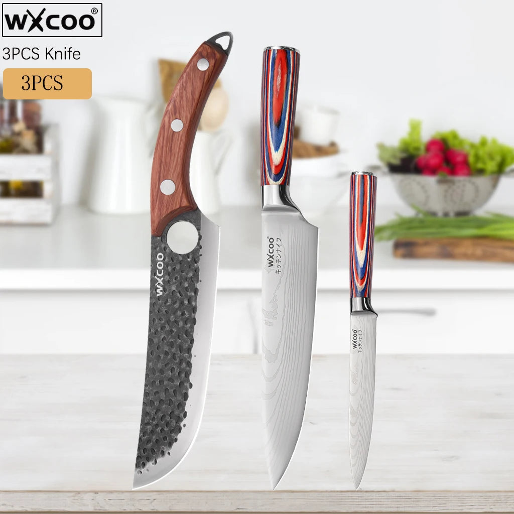 Kitchen Knives Forged Butcher Boning Knife Damascus Laser Pattern Chef Knife Japanese Santoku Knife Vegetable and Fruit Knives