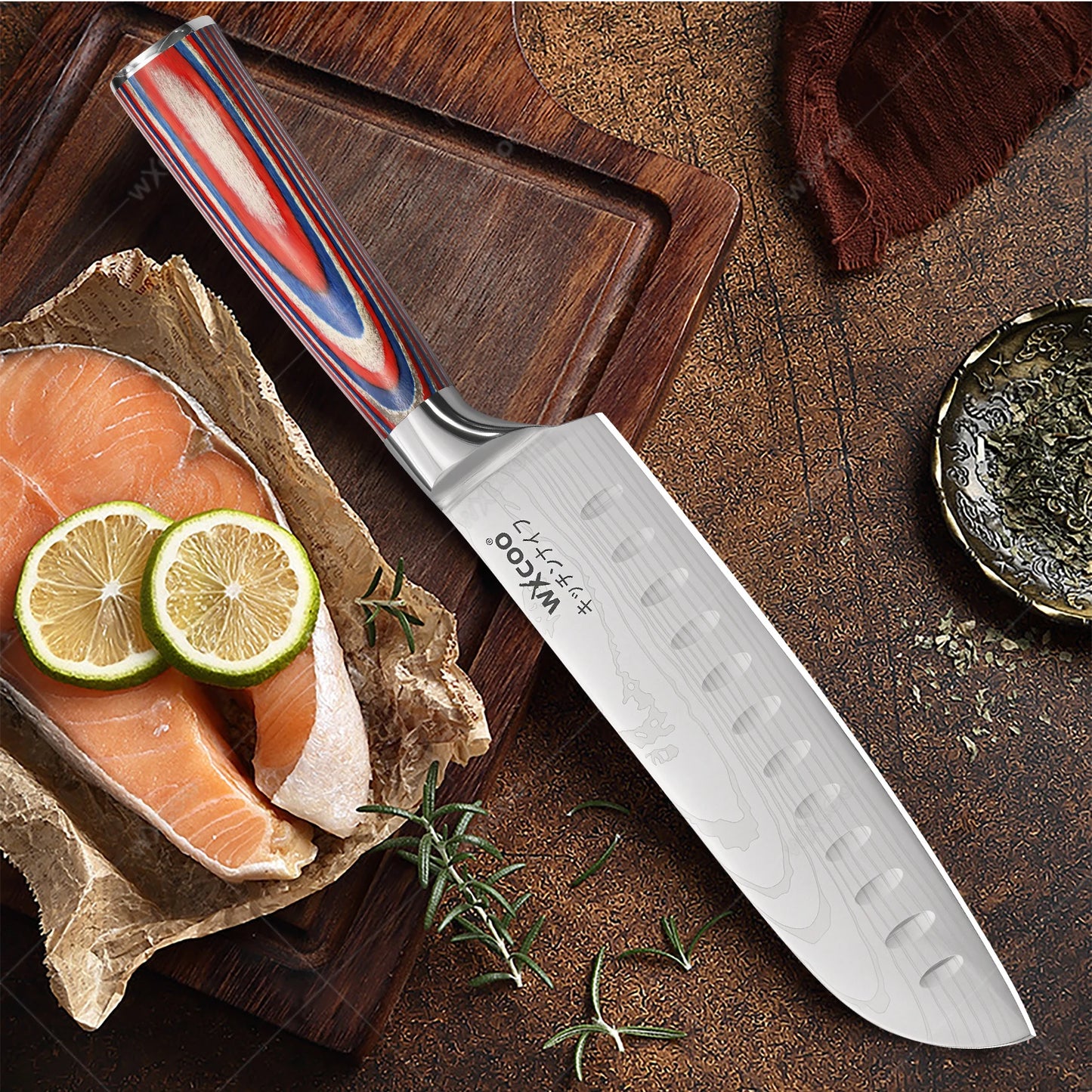 Kitchen Knives Forged Butcher Boning Knife Damascus Laser Pattern Chef Knife Japanese Santoku Knife Vegetable and Fruit Knives
