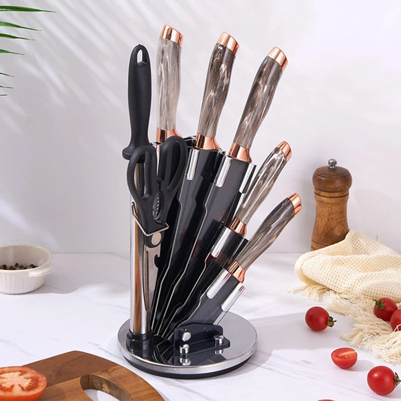 Kitchen Knife Set 8PCS Stainless Steel Japanese Chef's Knives Sharp Meat Cutting Cooking Knife Scissors Bread Knife Fruit Peeler