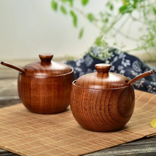 Wood Salt and Pepper Set Seasoning Jar with Lid Home Condiment Box Bowl Storage Container Spice Jar Kitchen Storage Organization