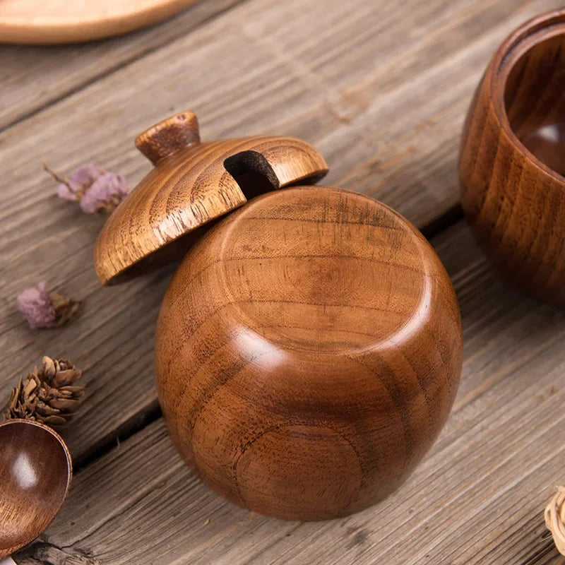 Wood Salt and Pepper Set Seasoning Jar with Lid Home Condiment Box Bowl Storage Container Spice Jar Kitchen Storage Organization
