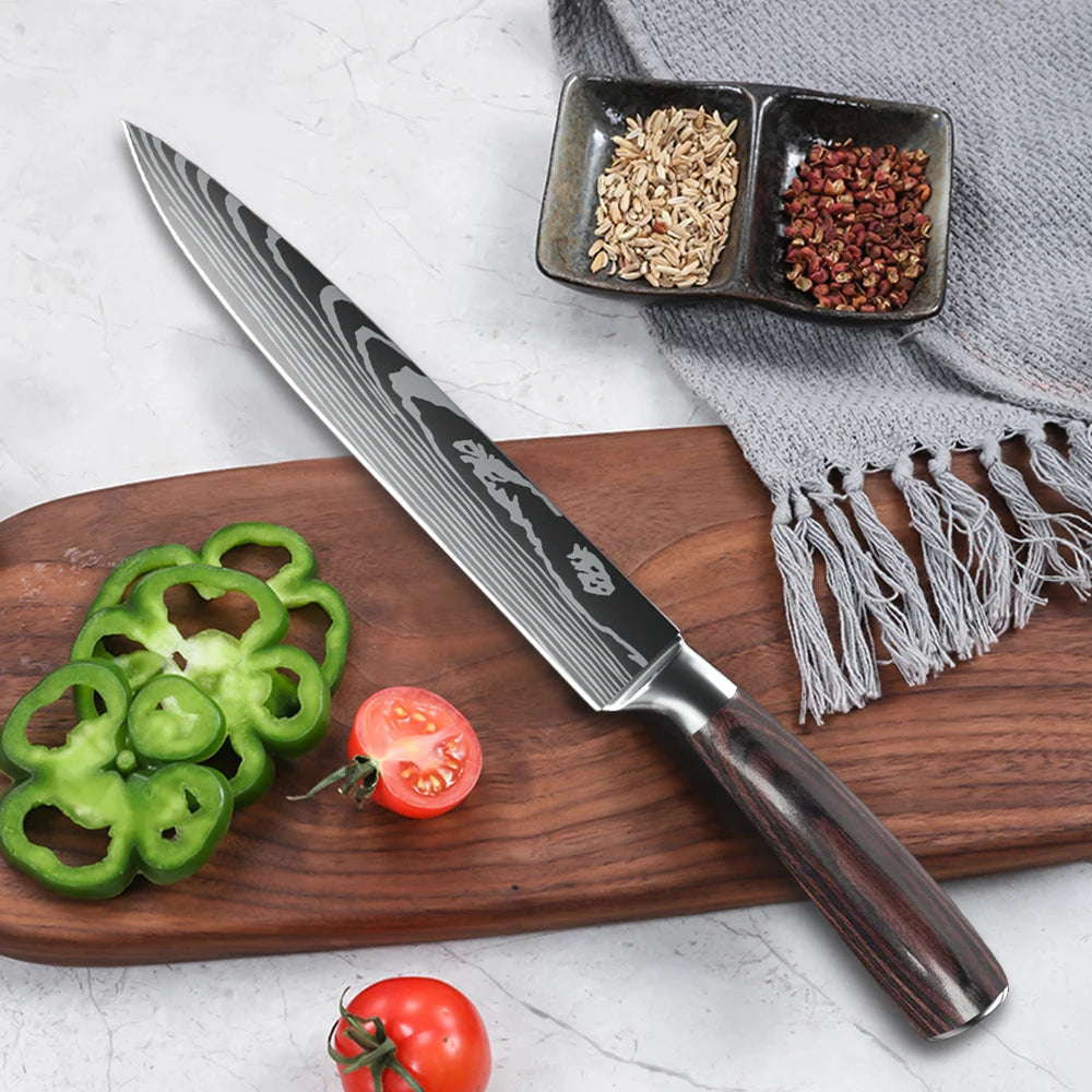 MDHAND Japanese Kitchen Knives German Stainless Steel 8 Inch Slicing Knife Sharp Razor Carving Knife Sushi Knife for Gift