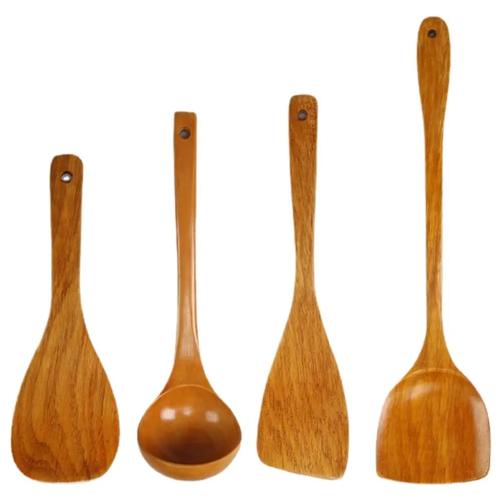 Wooden Kitchen Utensil Set Special High Temperature Resistant Household Long-Handled No Paint No Wax Kitchen Tools