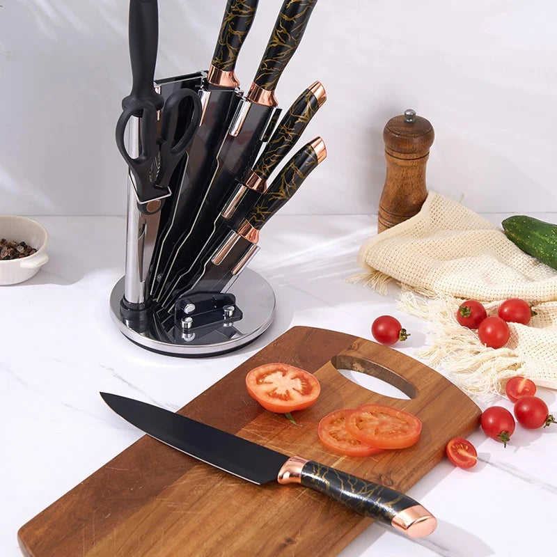 Kitchen Knife Set 8PCS Stainless Steel Japanese Chef's Knives Sharp Meat Cutting Cooking Knife Scissors Bread Knife Fruit Peeler