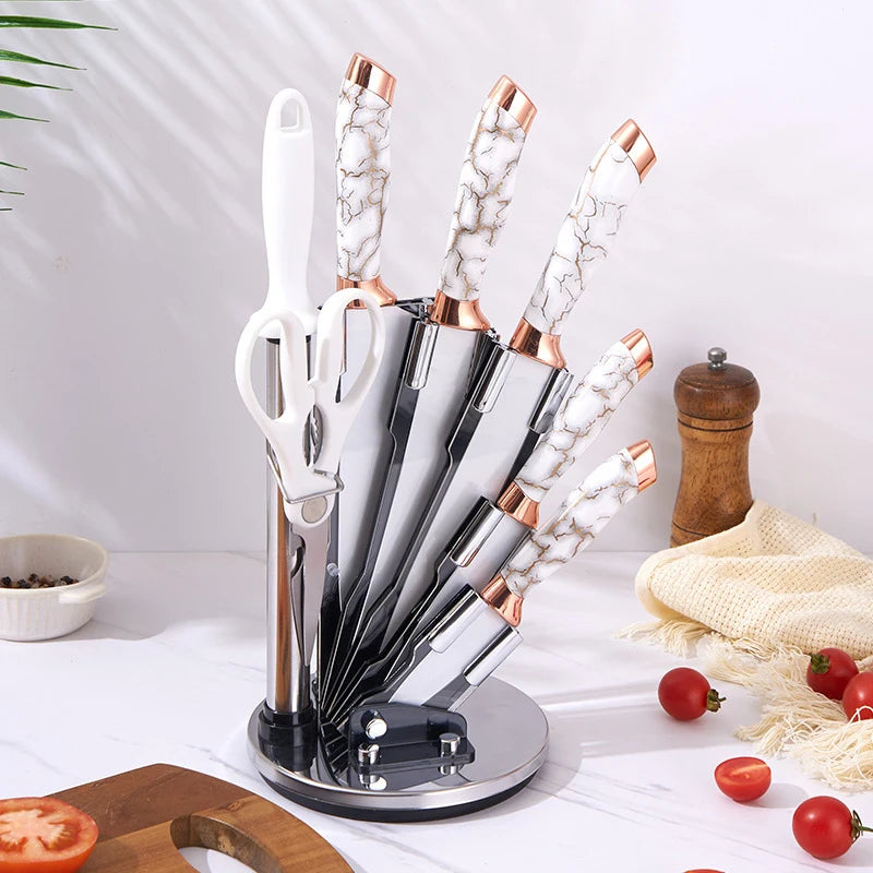 Kitchen Knife Set 8PCS Stainless Steel Japanese Chef's Knives Sharp Meat Cutting Cooking Knife Scissors Bread Knife Fruit Peeler
