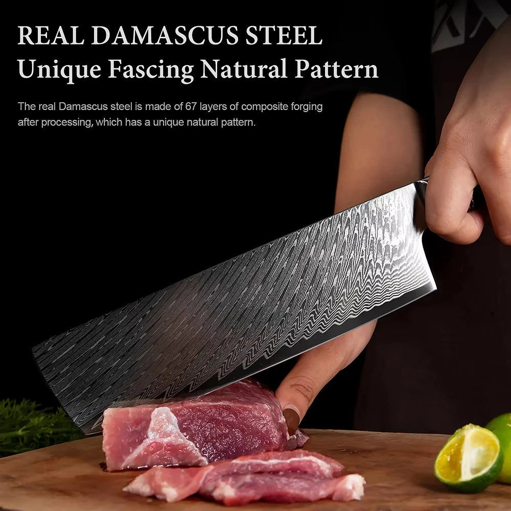 XITUO 1-9 Piece Kitchen Knives Set Damascus Steel Chef Knife Sharp Cut Vegetables Sliced Meat Bread Blue Resin Honeycomb Handle