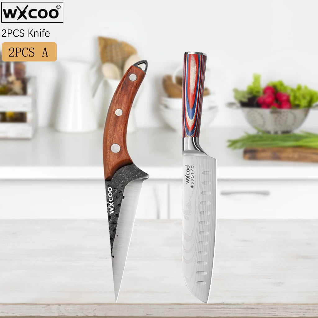 Kitchen Knives Forged Butcher Boning Knife Damascus Laser Pattern Chef Knife Japanese Santoku Knife Vegetable and Fruit Knives