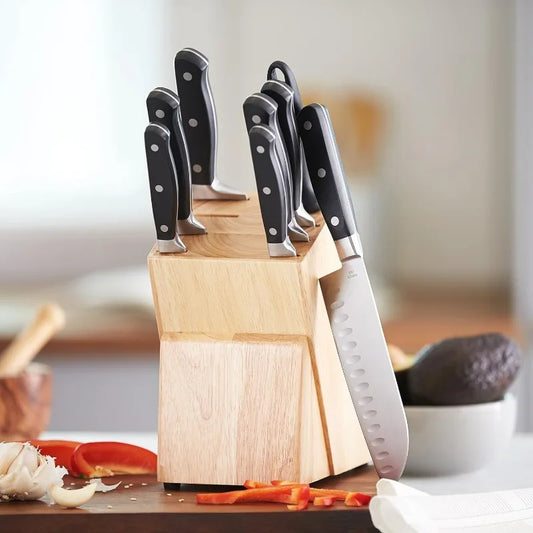 6-Piece Kitchen Knife Set with High-Carbon Stainless-Steel Blades and Pine Wood Block Black