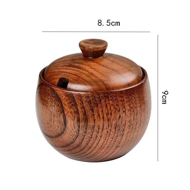 Wood Salt and Pepper Set Seasoning Jar with Lid Home Condiment Box Bowl Storage Container Spice Jar Kitchen Storage Organization
