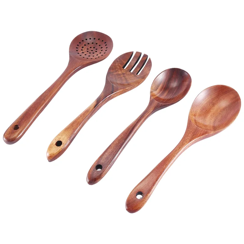 ABKJ-Wooden Kitchen Cooking Utensils, 7 Pcs Wooden Spoons And Spatula For Cooking Cookware For Kitchen Decor