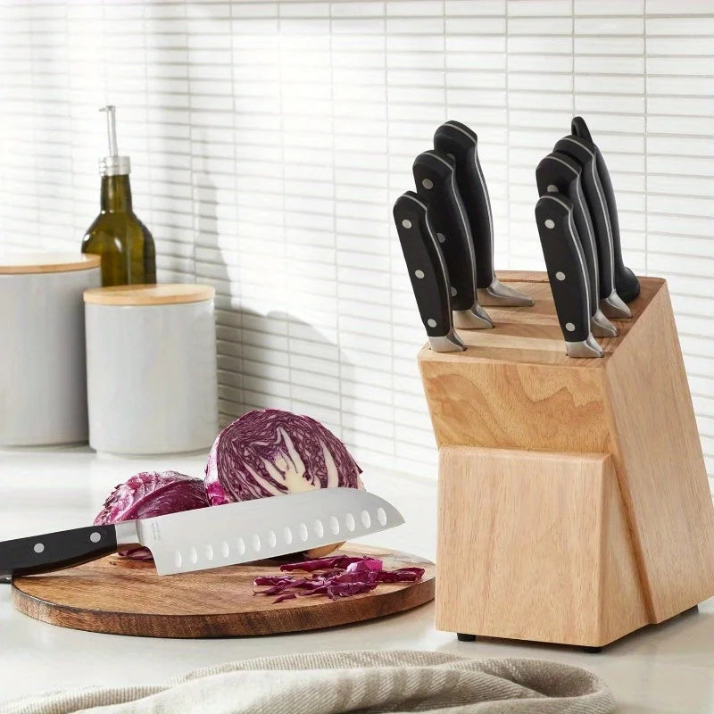 6-Piece Kitchen Knife Set with High-Carbon Stainless-Steel Blades and Pine Wood Block Black