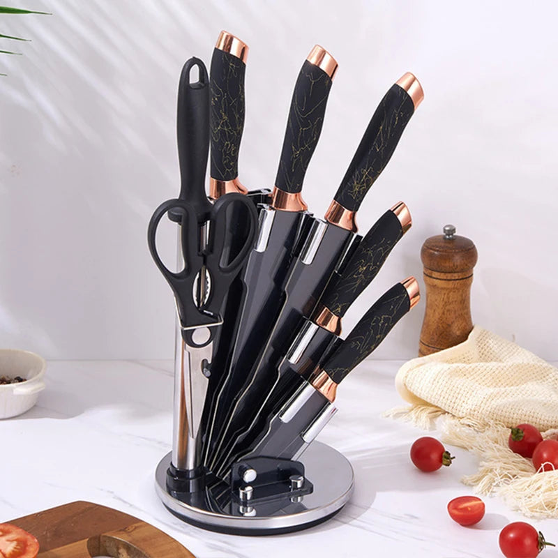 Kitchen Knife Set 8PCS Stainless Steel Japanese Chef's Knives Sharp Meat Cutting Cooking Knife Scissors Bread Knife Fruit Peeler