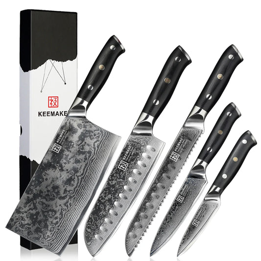 KEEMAKE Kitchen Design Knives Set Utility Japanese Chef's Slicing Knife High Carbon Damascus Steel Vegetable Meat Cutting Knife
