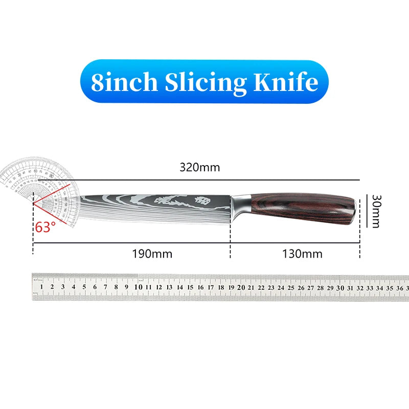 MDHAND Japanese Kitchen Knives German Stainless Steel 8 Inch Slicing Knife Sharp Razor Carving Knife Sushi Knife for Gift
