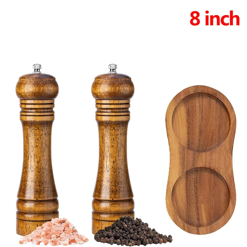 Wooden Salt and Pepper Grinder Set Premium Oak Wood Salt Grinders Shakers Pepper Mill With Adjustable Ceramic Grinder JT551