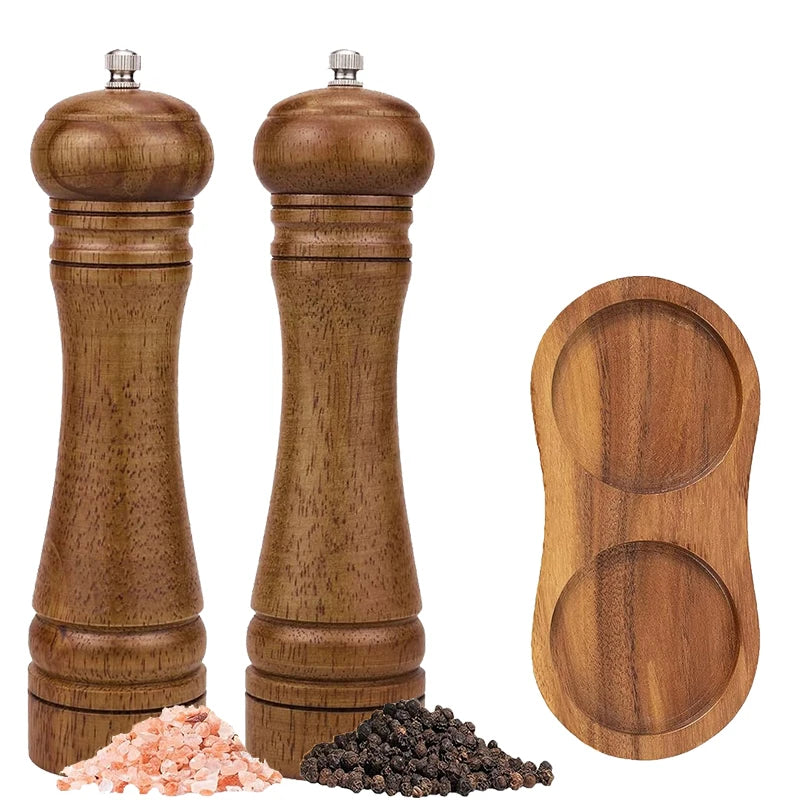 Wooden Salt and Pepper Grinder Set Premium Oak Wood Salt Grinders Shakers Pepper Mill With Adjustable Ceramic Grinder JT551